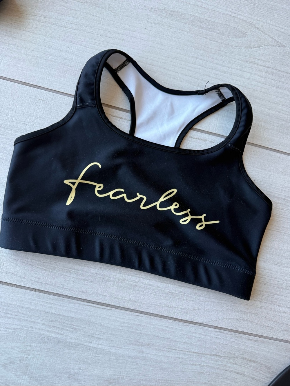 Fearless Black Sports Bralette with Gold Script